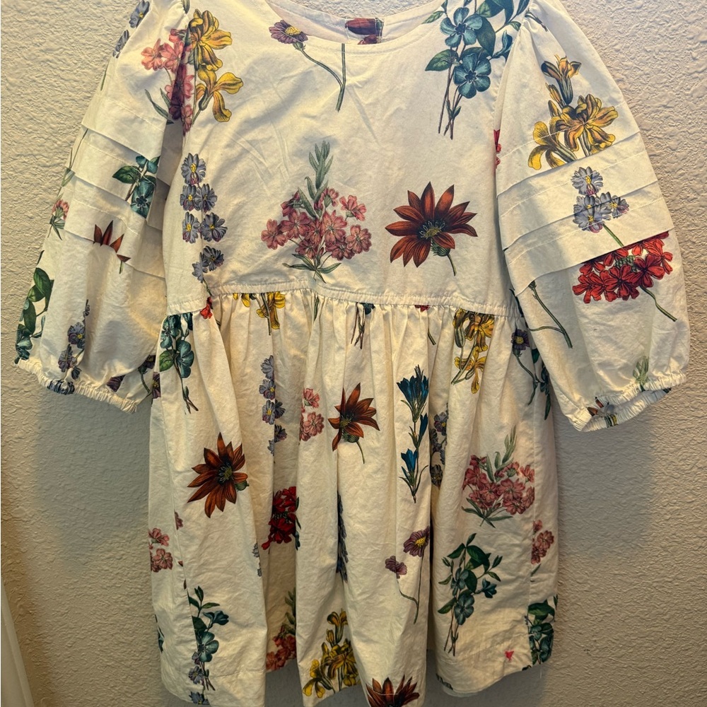 Pink Chicken Floral Kids Dress in Cream